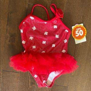 George Red and White Floral Swimsuit with Tulle Skirt ⭐️2 for 12. ⭐️